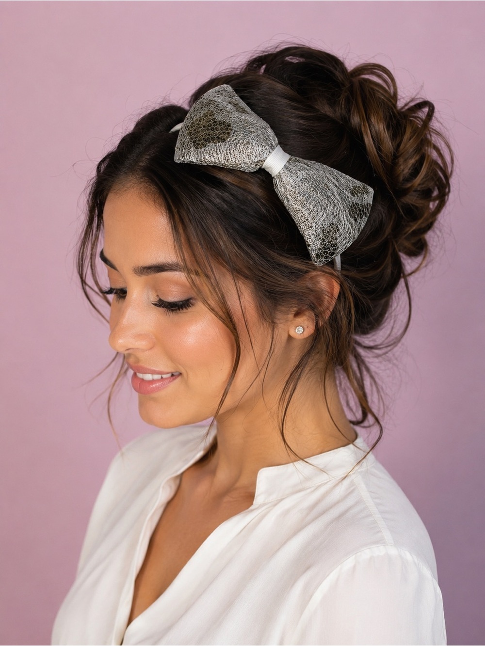 Delicate Silver Lace Bow Headband
